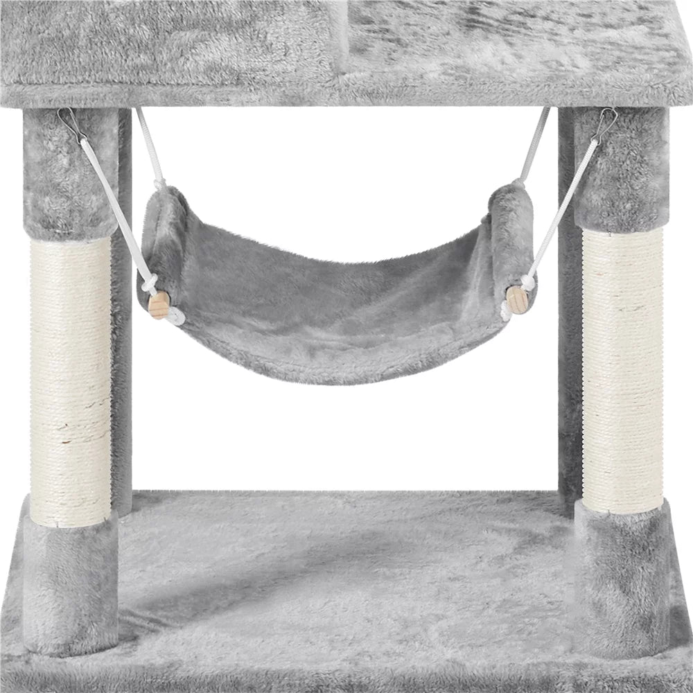Light Gray Multilevel Cat Tree with 2 Condos H950