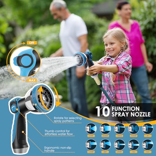 100 ft Flexible Non-Expanding Garden Hose with 10 Function Spray Nozzle N6523