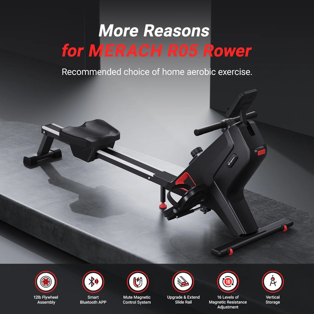 Magnetic Rowing Machine Quiet 16 Levels of Resistance Bluetooth Black Rower D46395