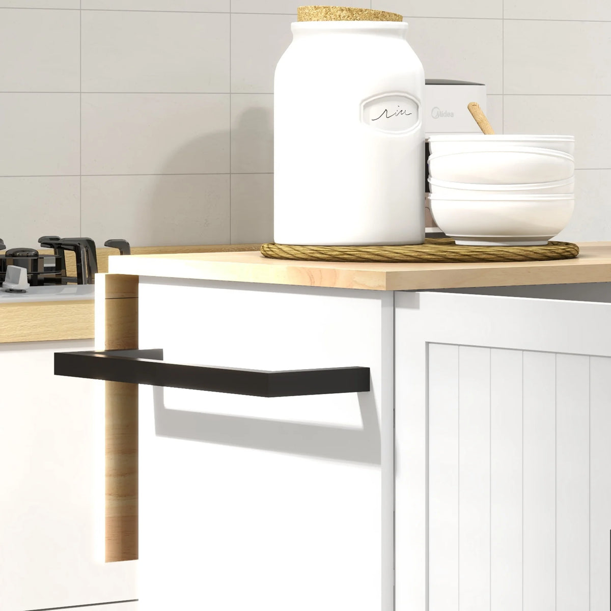 White Kitchen Island on Wheels H284569