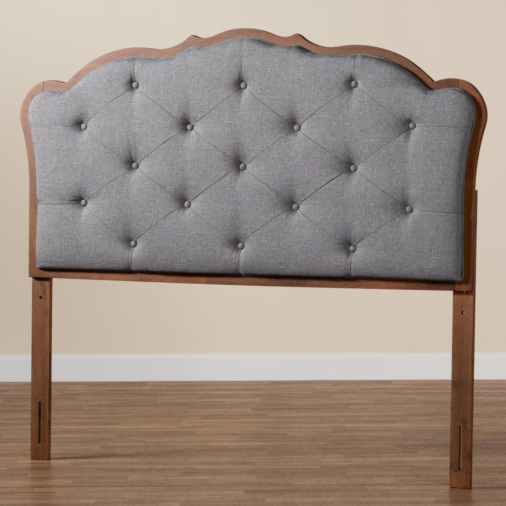Grey Fabric and Walnut Brown Wood King Size Headboard Z832