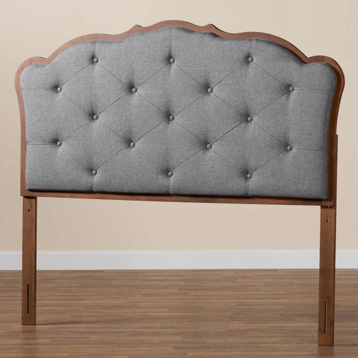 Grey Fabric and Walnut Brown Wood King Size Headboard Z832