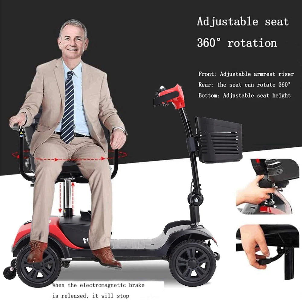 4 Wheel Heavy Duty Electric Scooter with Sliding Swivel Seat, 265lbs, Red A327