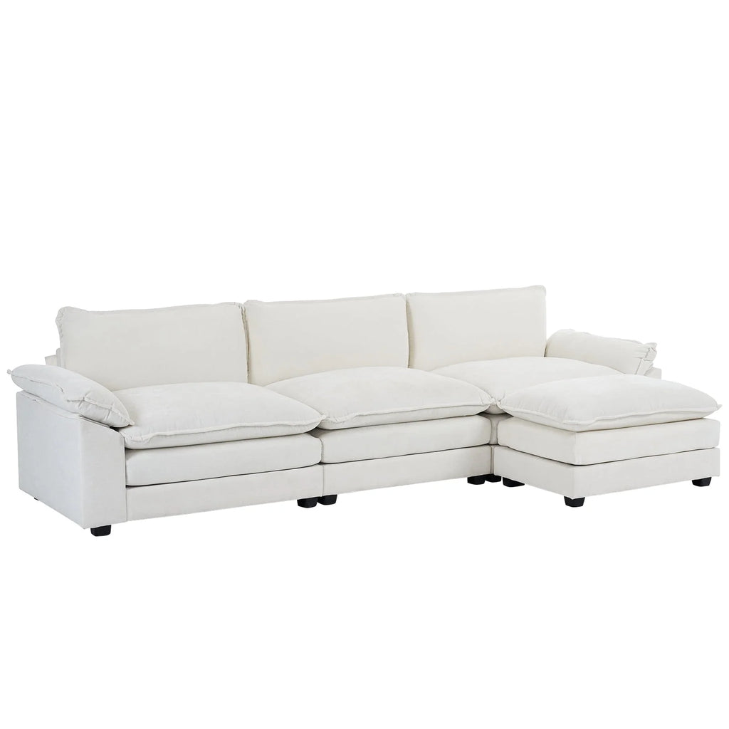 Gray-Blue Chenille L Shaped Sectional Sofa with Ottoman W46496