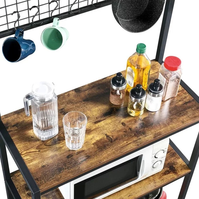 Baker's Rack Kitchen Island with Hooks Microwave Stand Y302706