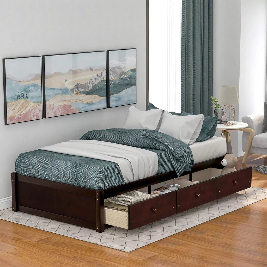 Wood Storage Bed with 3 Drawers M7055