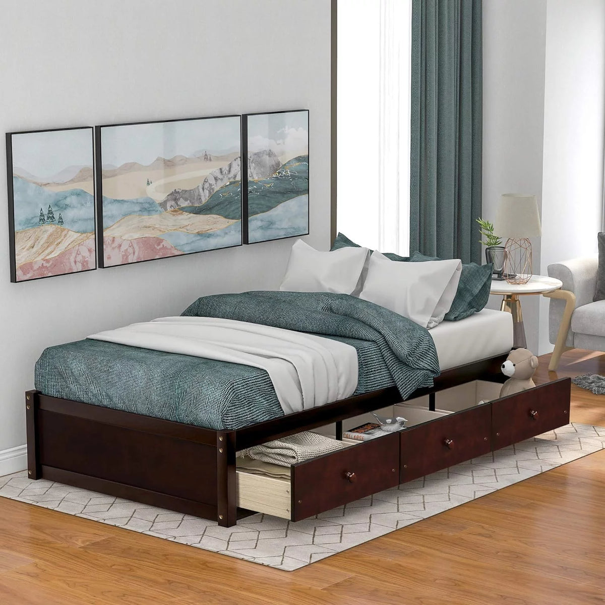 Wood Storage Bed with 3 Drawers M7055