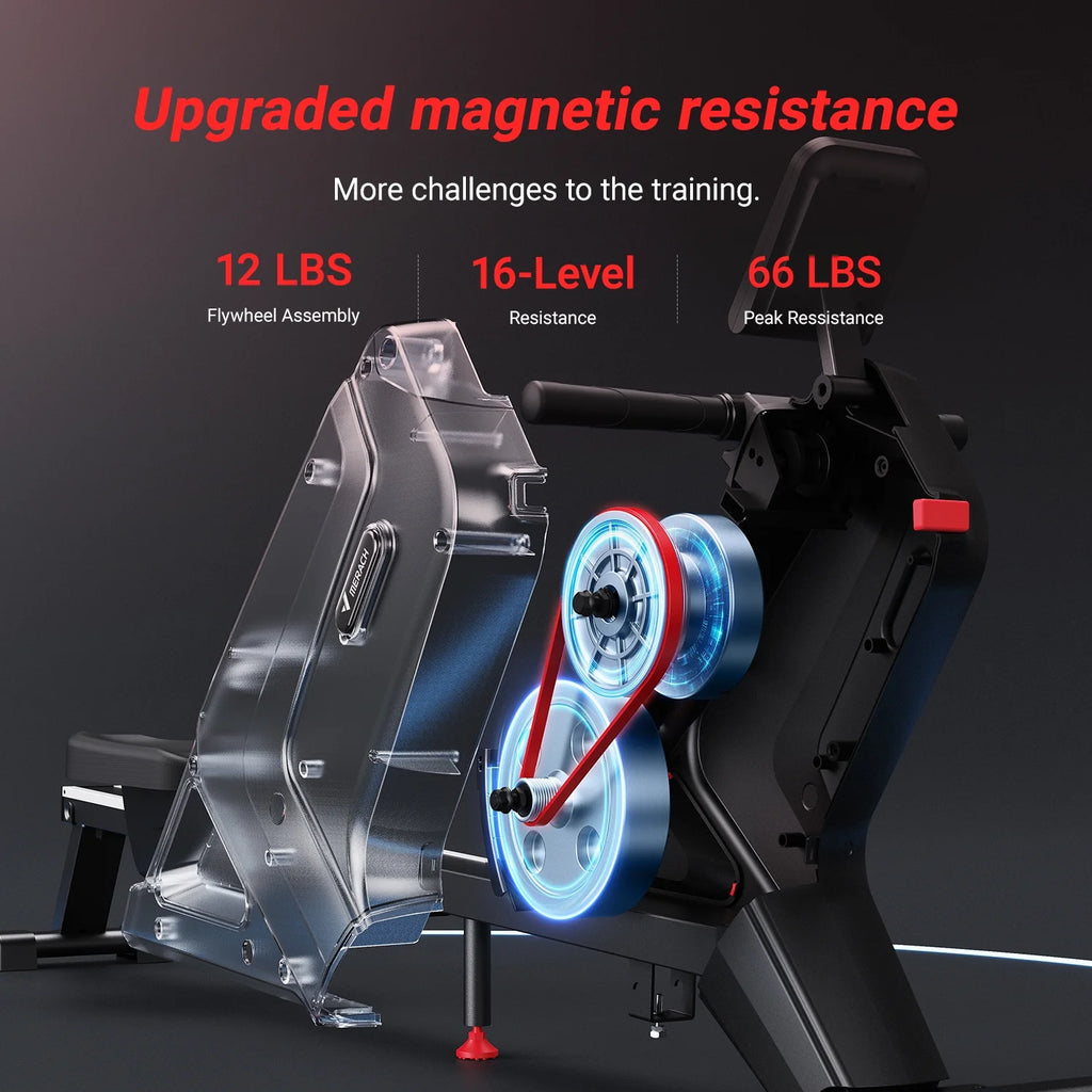 Magnetic Rowing Machine Quiet 16 Levels of Resistance Bluetooth Black Rower D46395