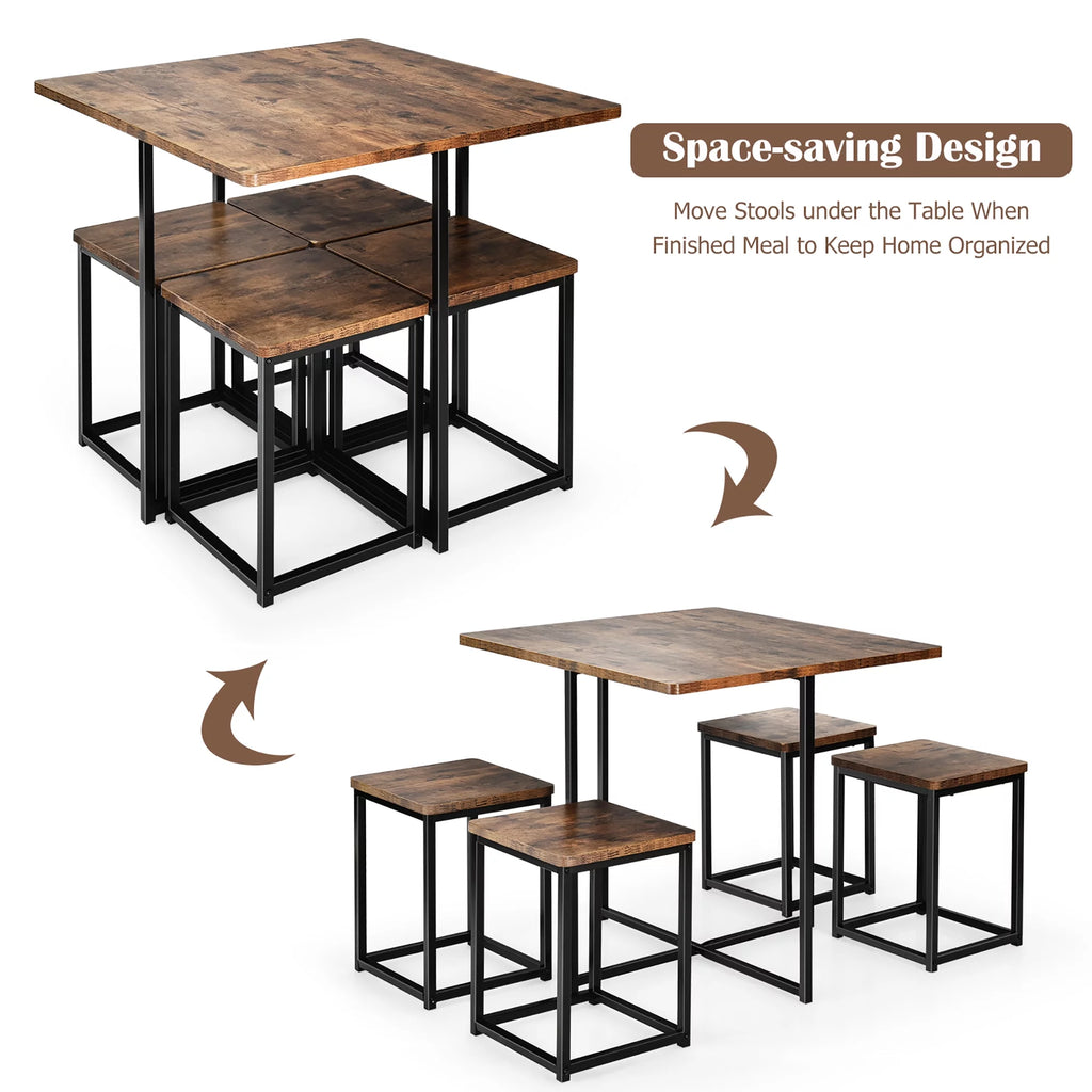 5 Pc Dining Table and 4 Stools Metal Frame Y48218