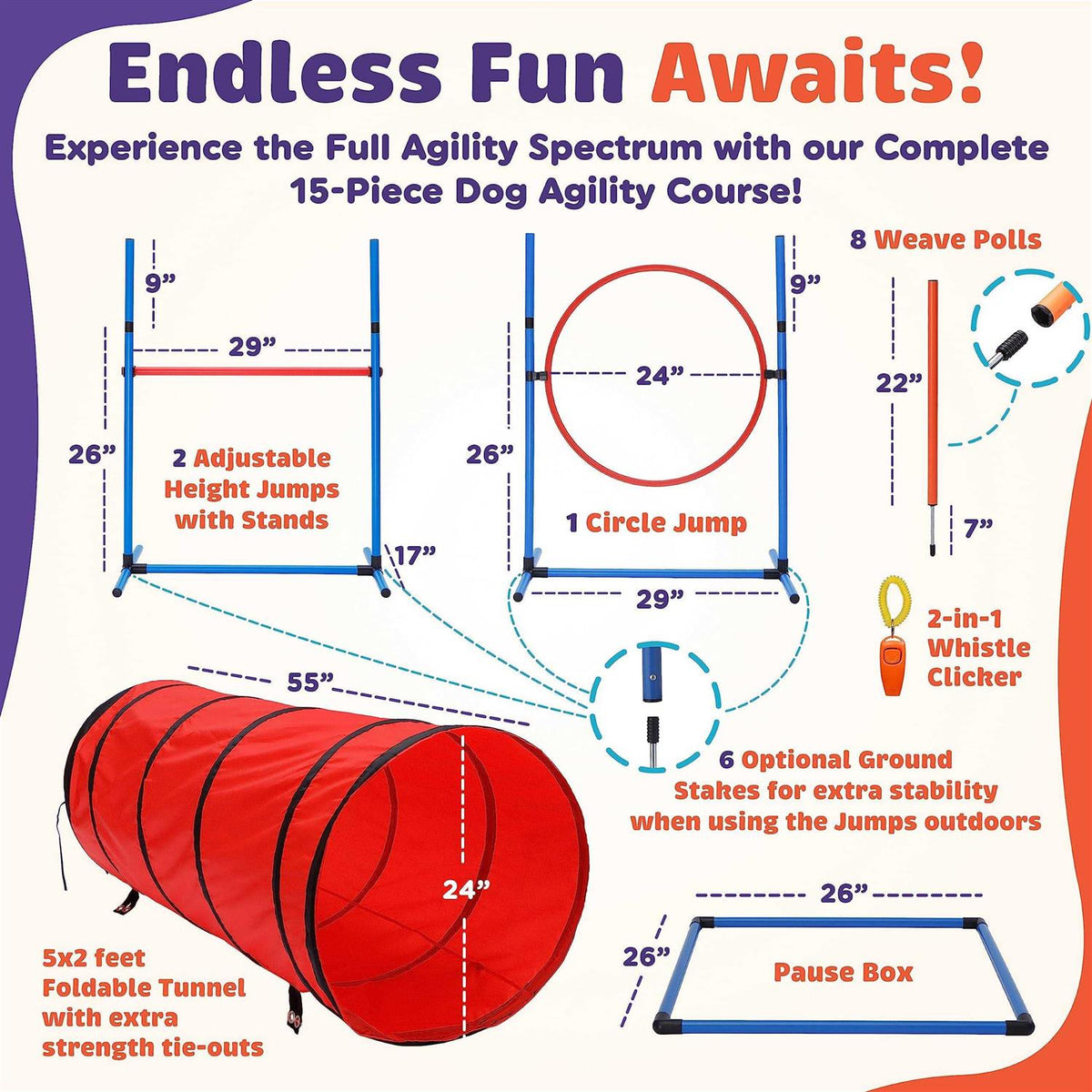 15 Piece Dog Agility Course Backyard Set B746