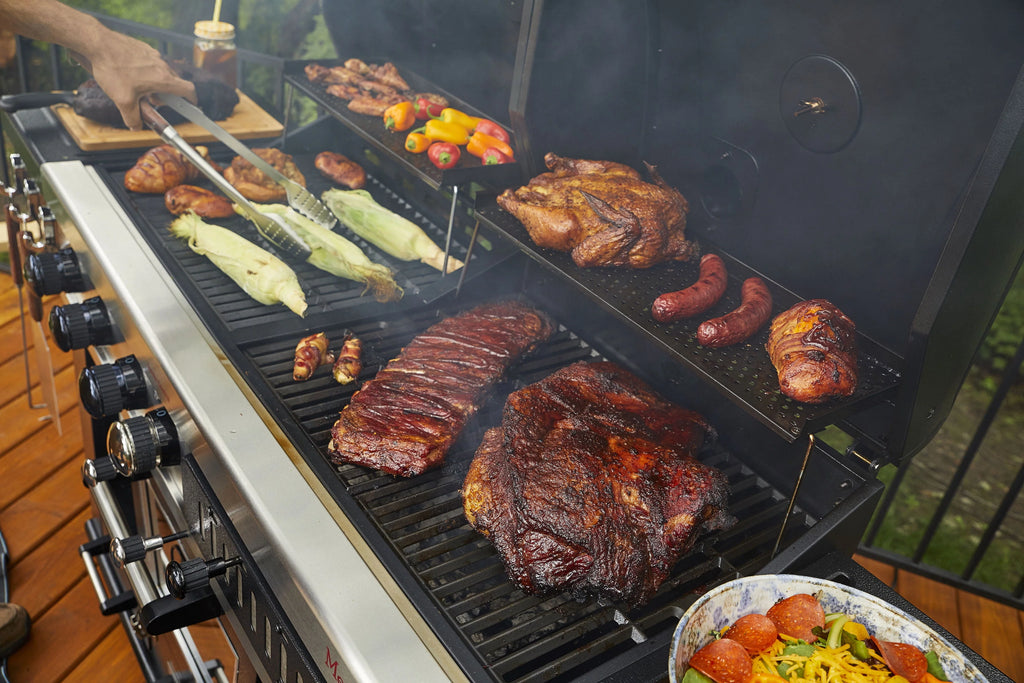 Gas and Charcoal Combo Grill with Electric Smoker F44844