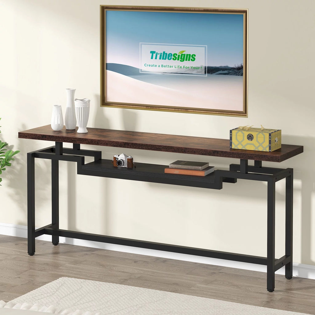 Brown Black 70.86 Inches Extra Long Console Entryway Table M281