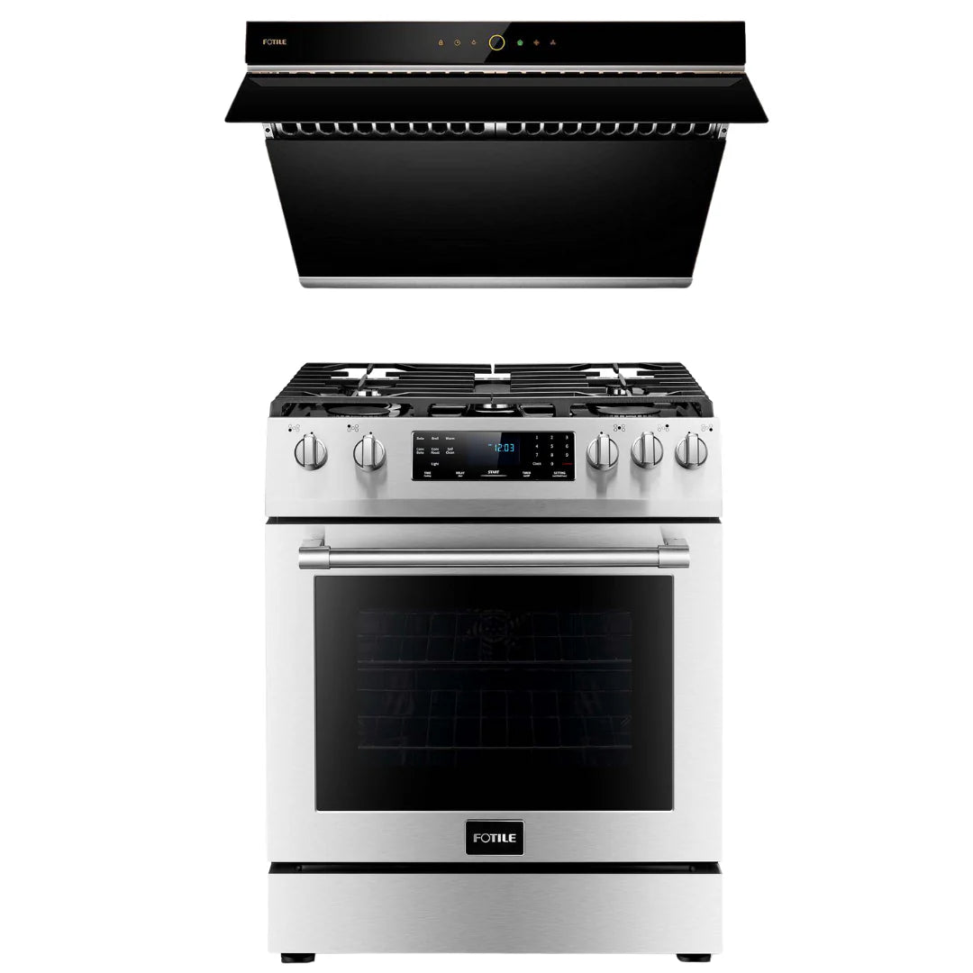 30 In. Gas Range and Black Range Hood Y753593