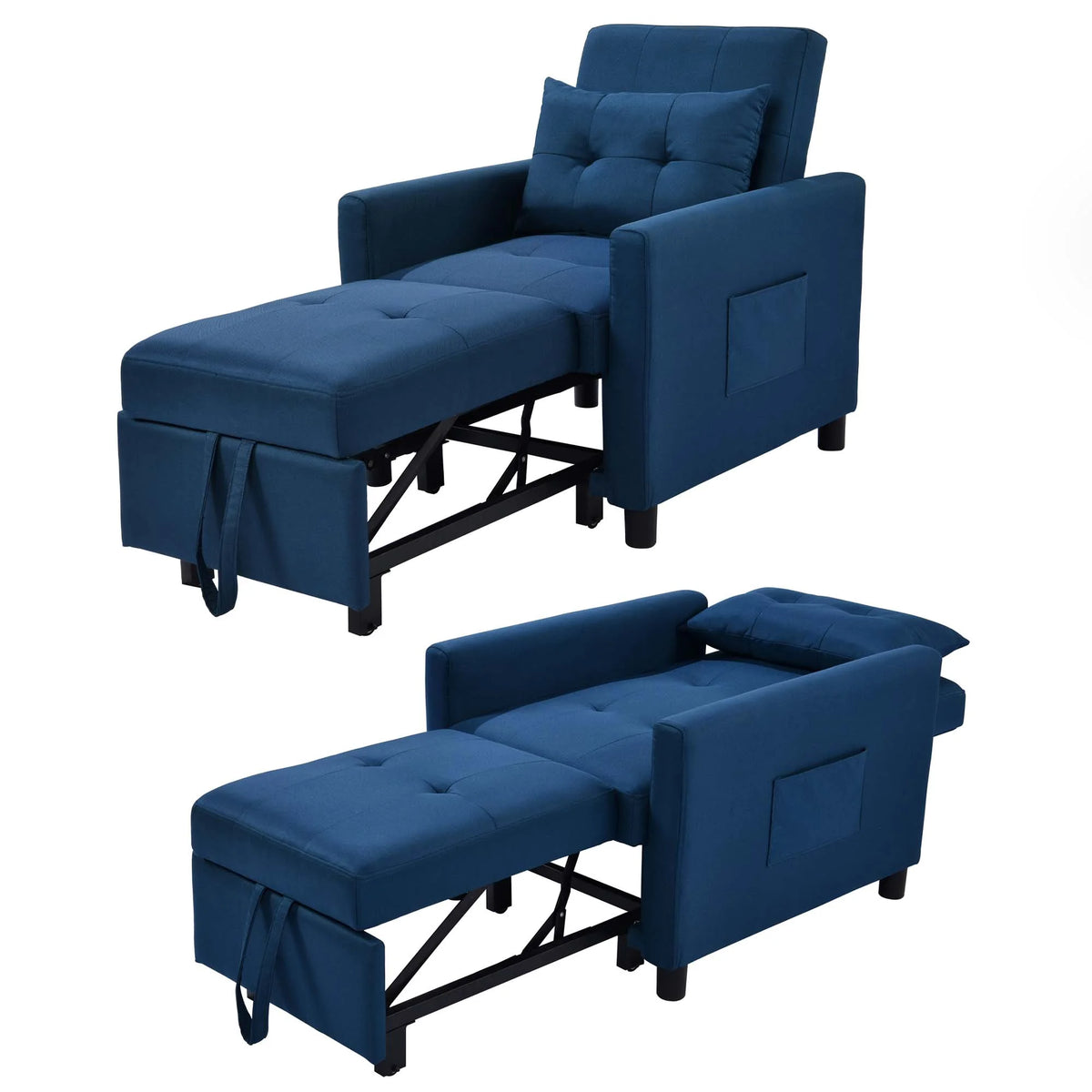Blue Convertible Single Sofa Bed with Pull Out Sleeper P1246