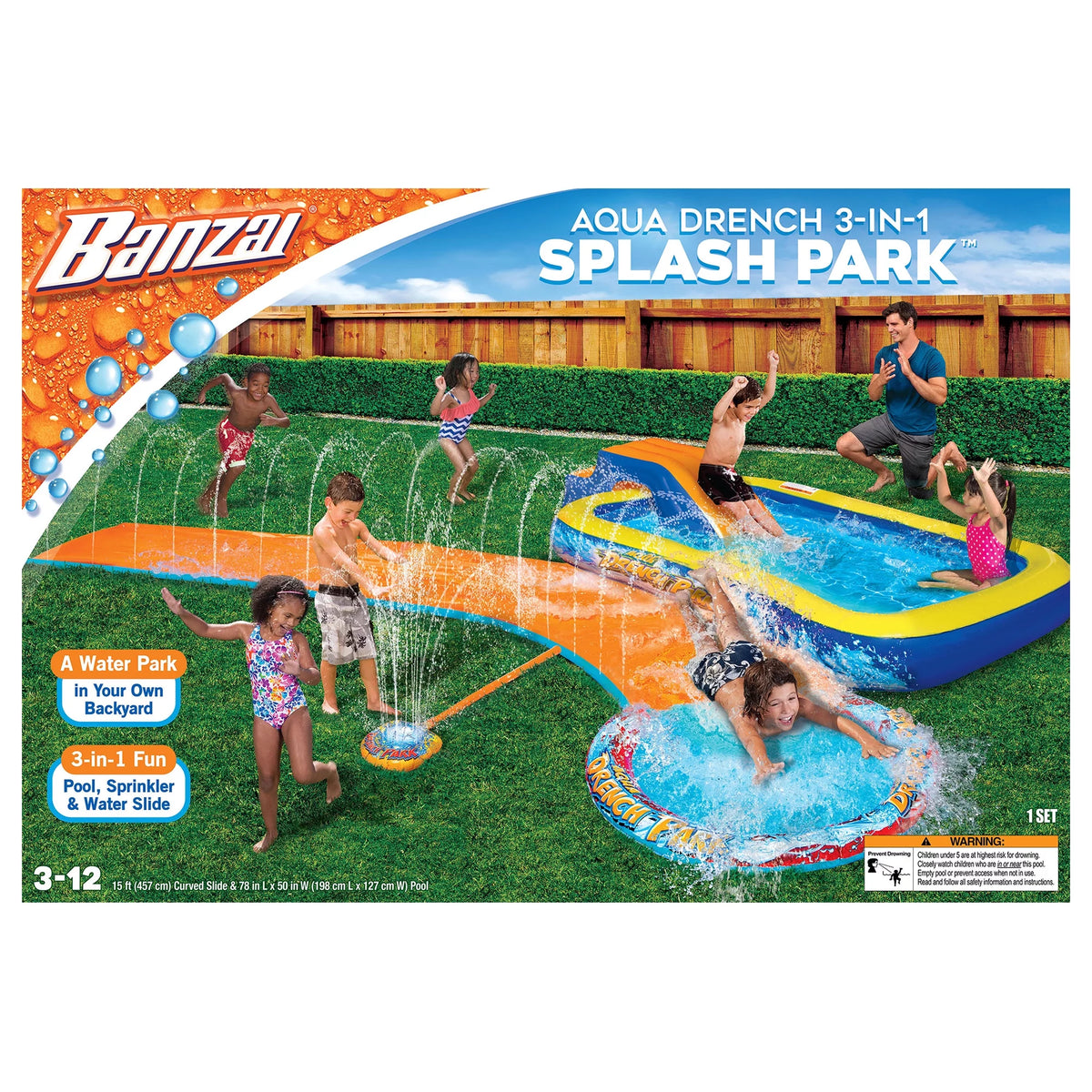 3-in-1 Splash Park with Pool, Sprinkler & Waterslide N651