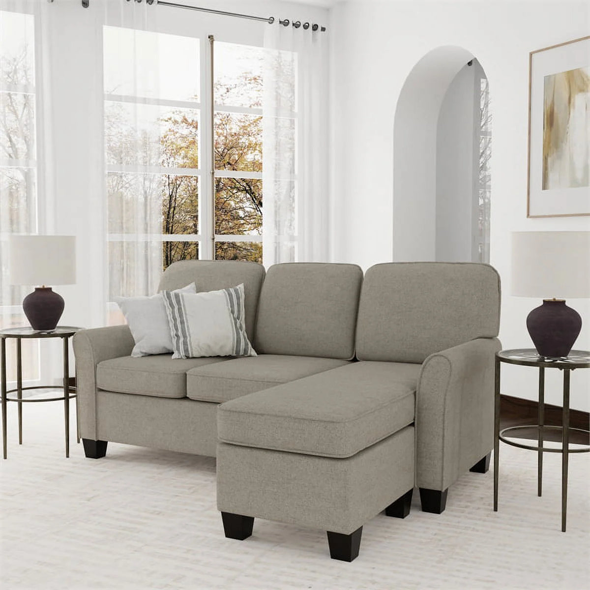 Reversible Sectional Chaise Greige Brown Fabric Q53179