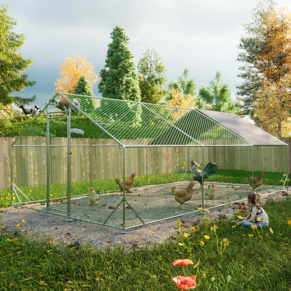 Large Metal Walk-in Chicken Coop with Waterproof Cover M5872