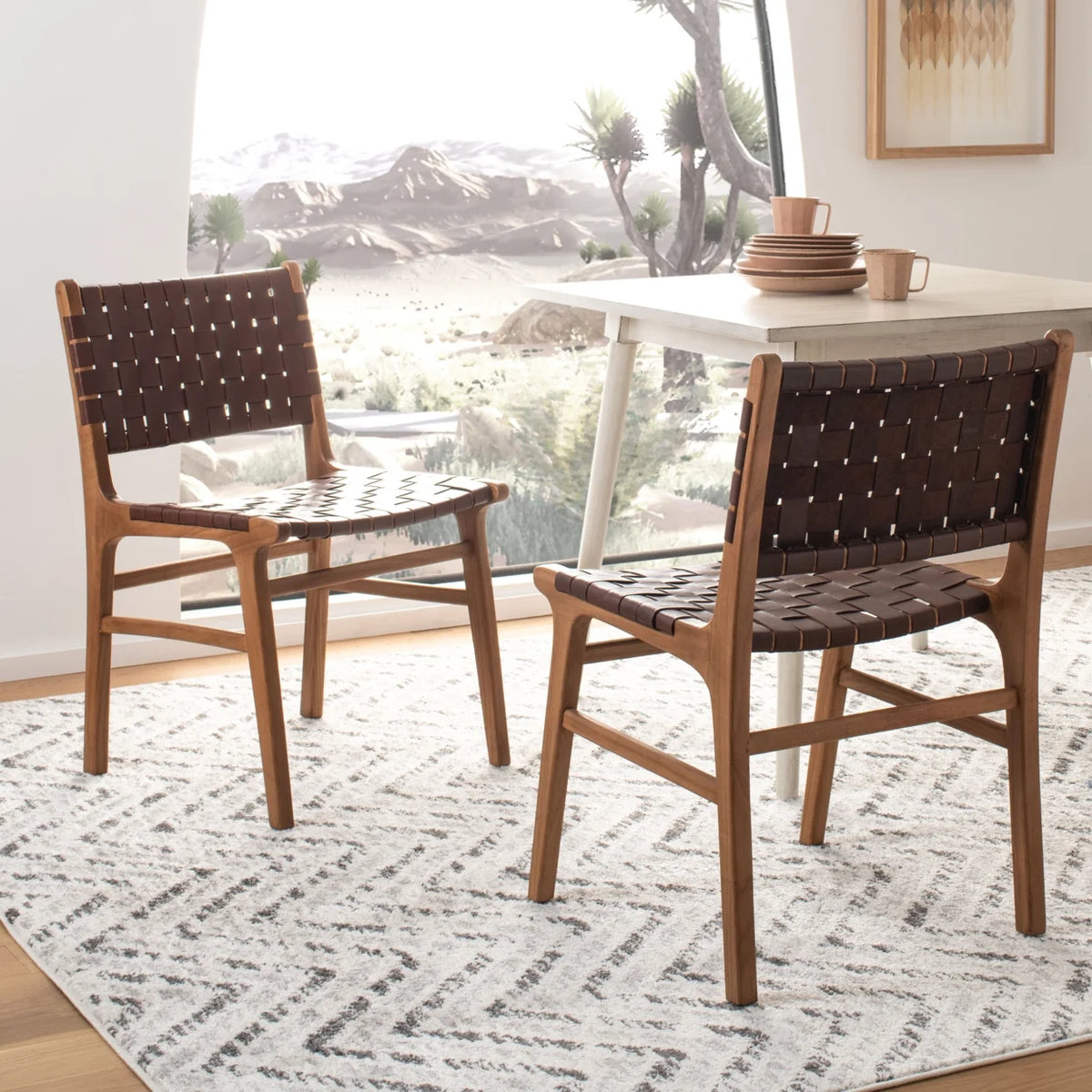 Woven Leather Dining Chair Set of 2 J238
