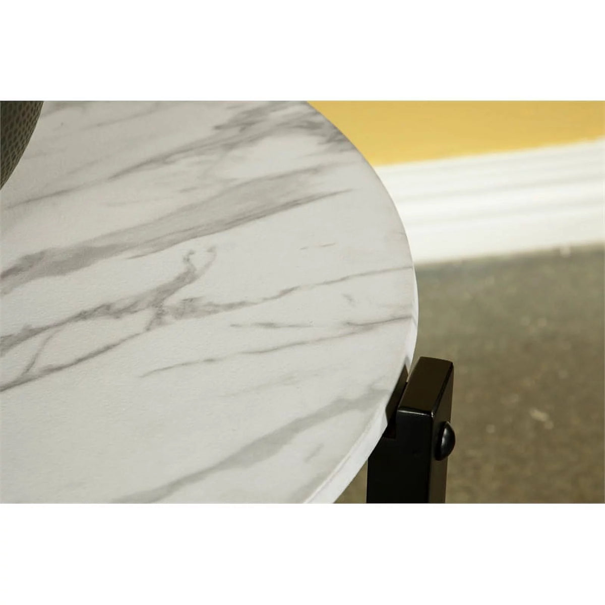 Round Faux White Marble and Black Coffee Table D509