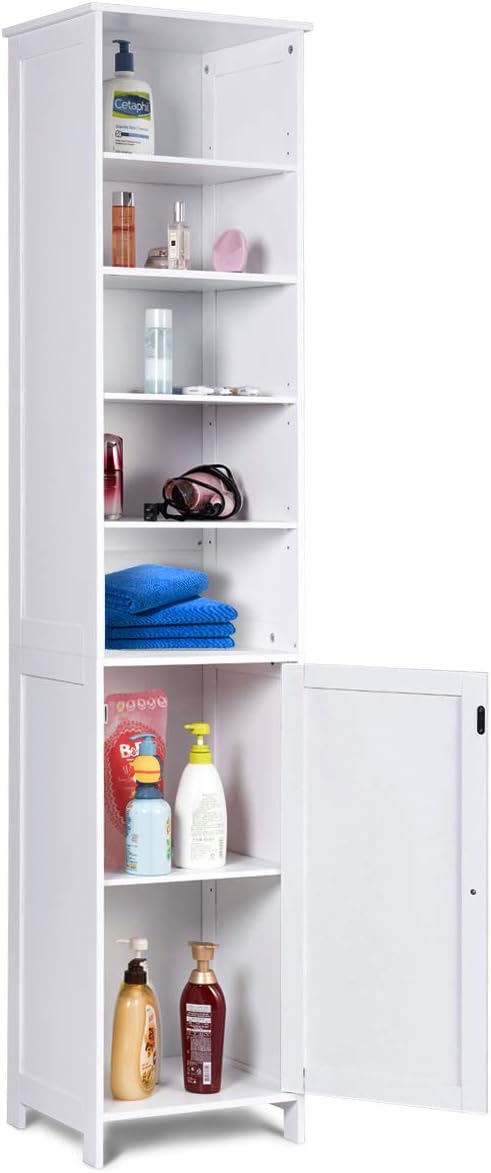 White Wooden Cabinet with Door and 5 Adjustable Shelves Q924561
