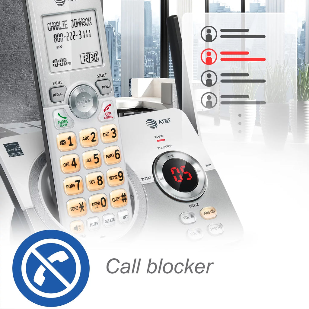 Expandable Cordless Phone with Answering System and Caller ID, 3 Handsets, White/Silver R416