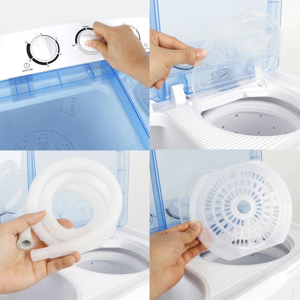 17.6lbs 2 in1 Portable Mini Washing Machine Top-Load Compact Laundry Twin Tub Washer Spin Dryer, White W339508