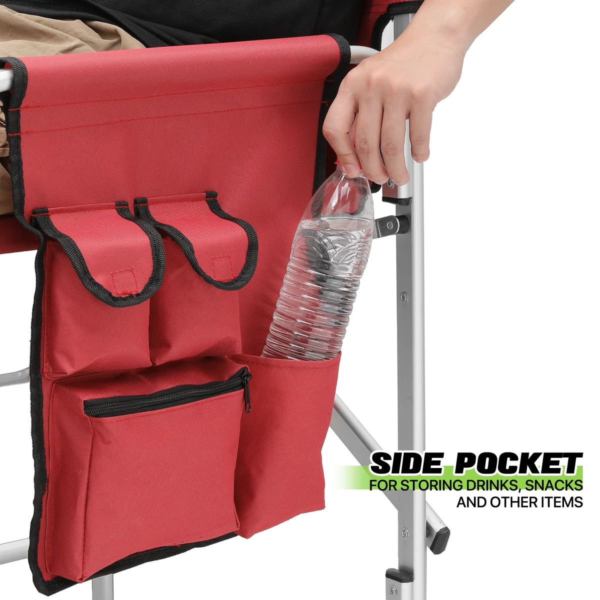 Foldable Camping Director Chair with Side Table & Storage Pocket, Red X121423