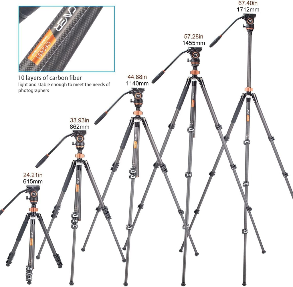 Carbon Fiber 4-Section Video Tripod with Fluid Drag Head E2892