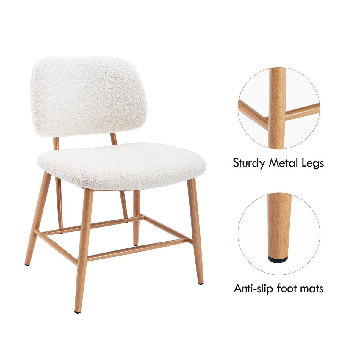 Teddy Upholstered Dining Chairs Set of 2 with Metal Legs D746