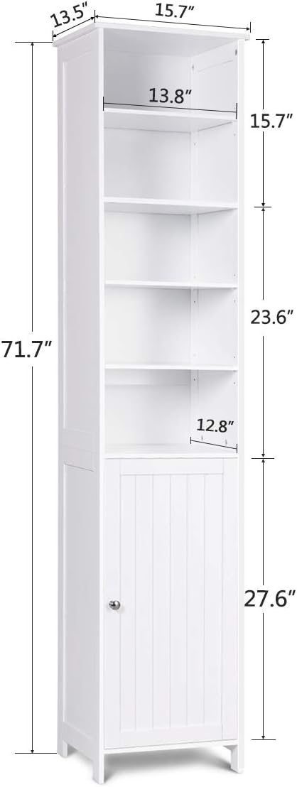 White Wooden Cabinet with Door and 5 Adjustable Shelves Q924561