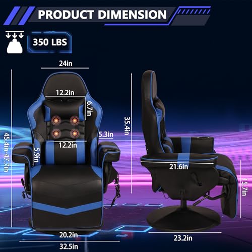 Blue Massage Gaming Chair with Footrest W8656