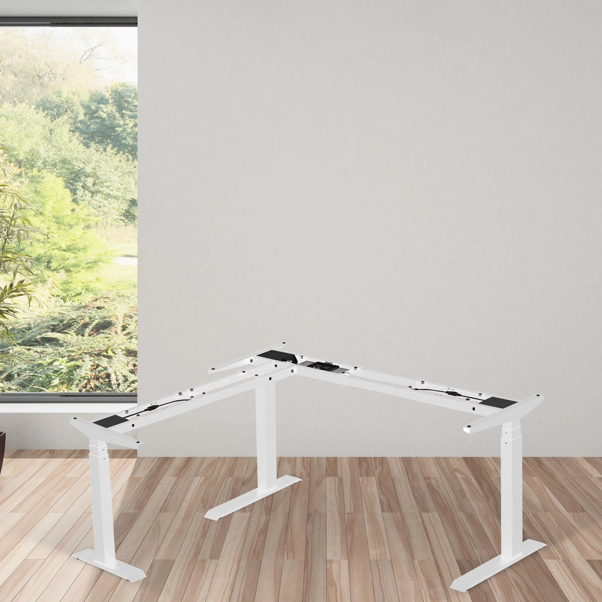 L-Shaped Corner Standing Desk with Adjustable Width, White Frame Only D982860