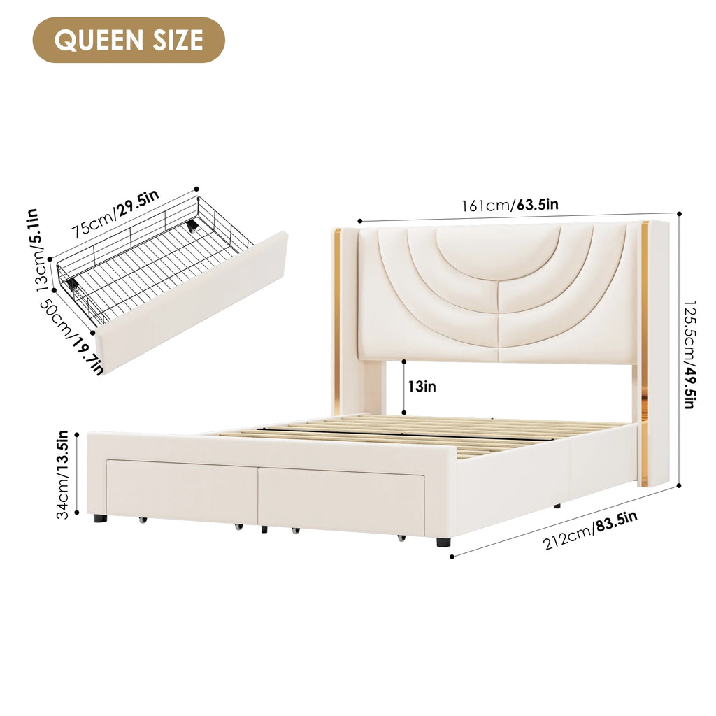 Full Size Velvet Upholstered Platform Bed Frame with 2 Drawers T4180