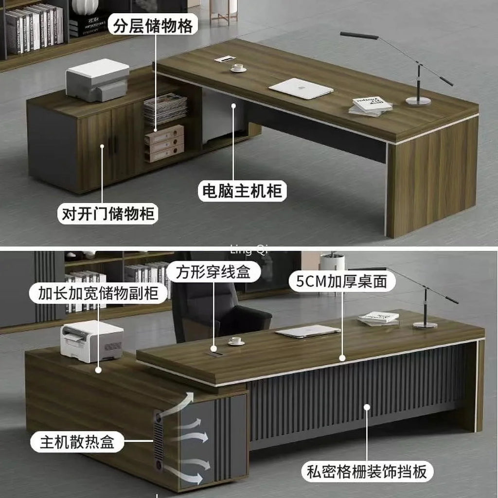 L Shaped Dark Wood Office Desk P7837