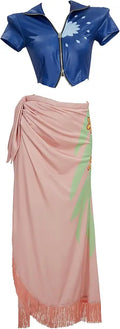 Women Cosplay Costume Top and Wrap Skirt with Floral Pattern Tassel I66322