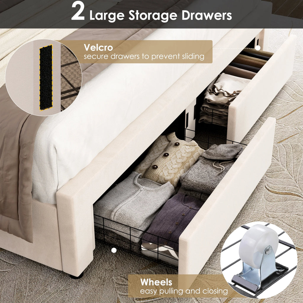 Full Size Velvet Upholstered Platform Bed Frame with 2 Drawers T4180