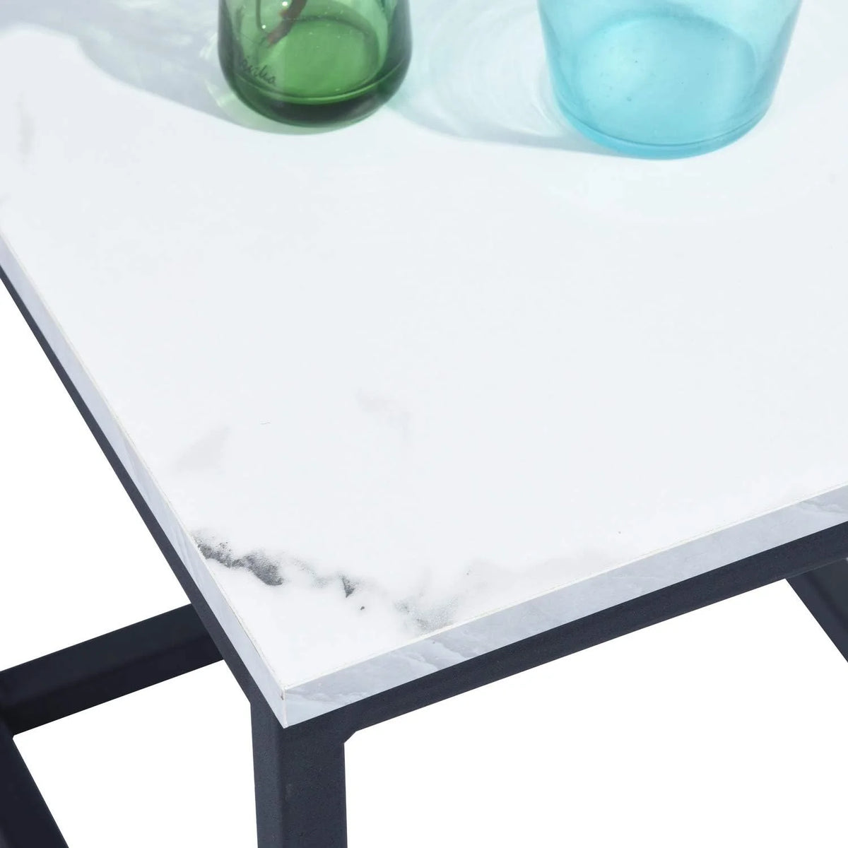 White Square Side Table with Marble Metal Frame E333243