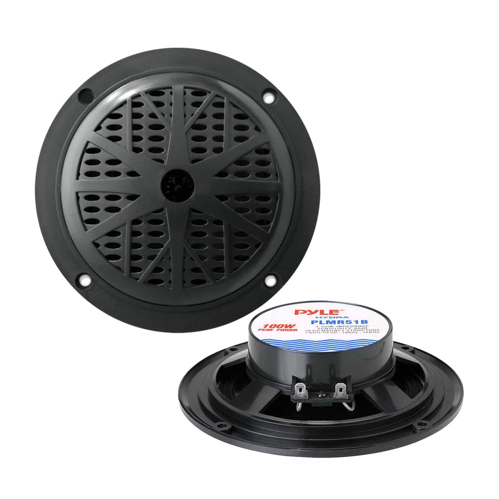 Single DIN Bluetooth Marine Stereo Receiver Bundle with 4x 5.25'' Waterproof Marine Speakers S676