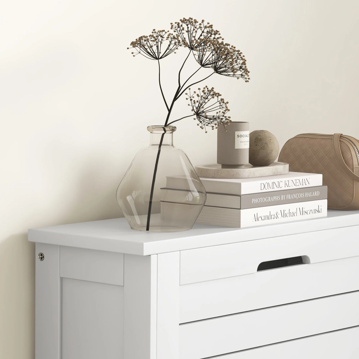 Narrow White Shoe Storage Cabinet with 3 Flip Drawers P223