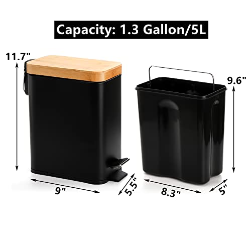 1.3 Gallon Black Step Trash Can with Soft Close Lid Y53391