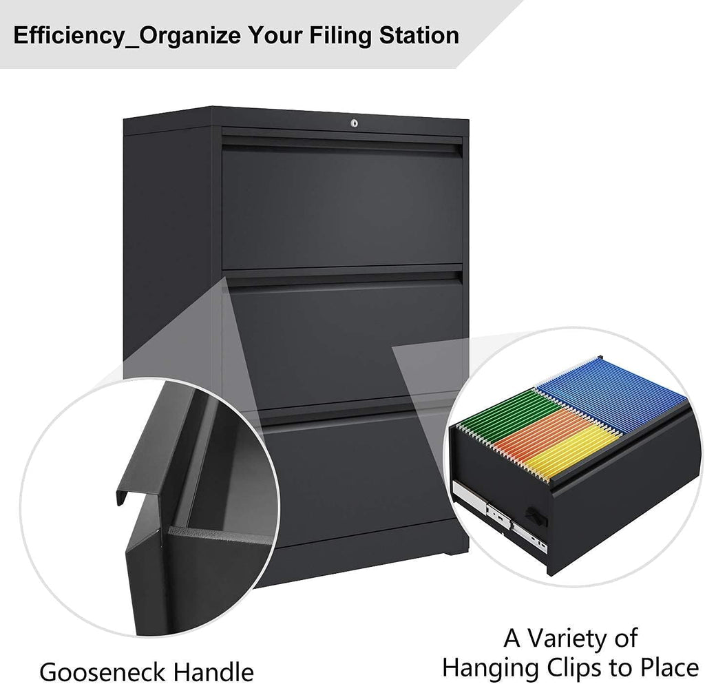 Black 3 Drawer Metal Lateral Filing Cabinet U2107