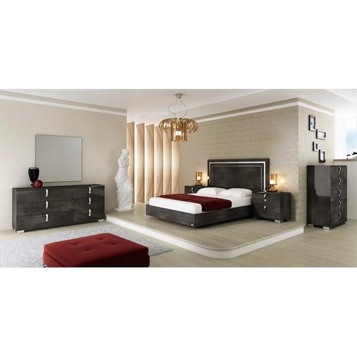 Grey Birch Lacquer 5 Drawer Chest D939284