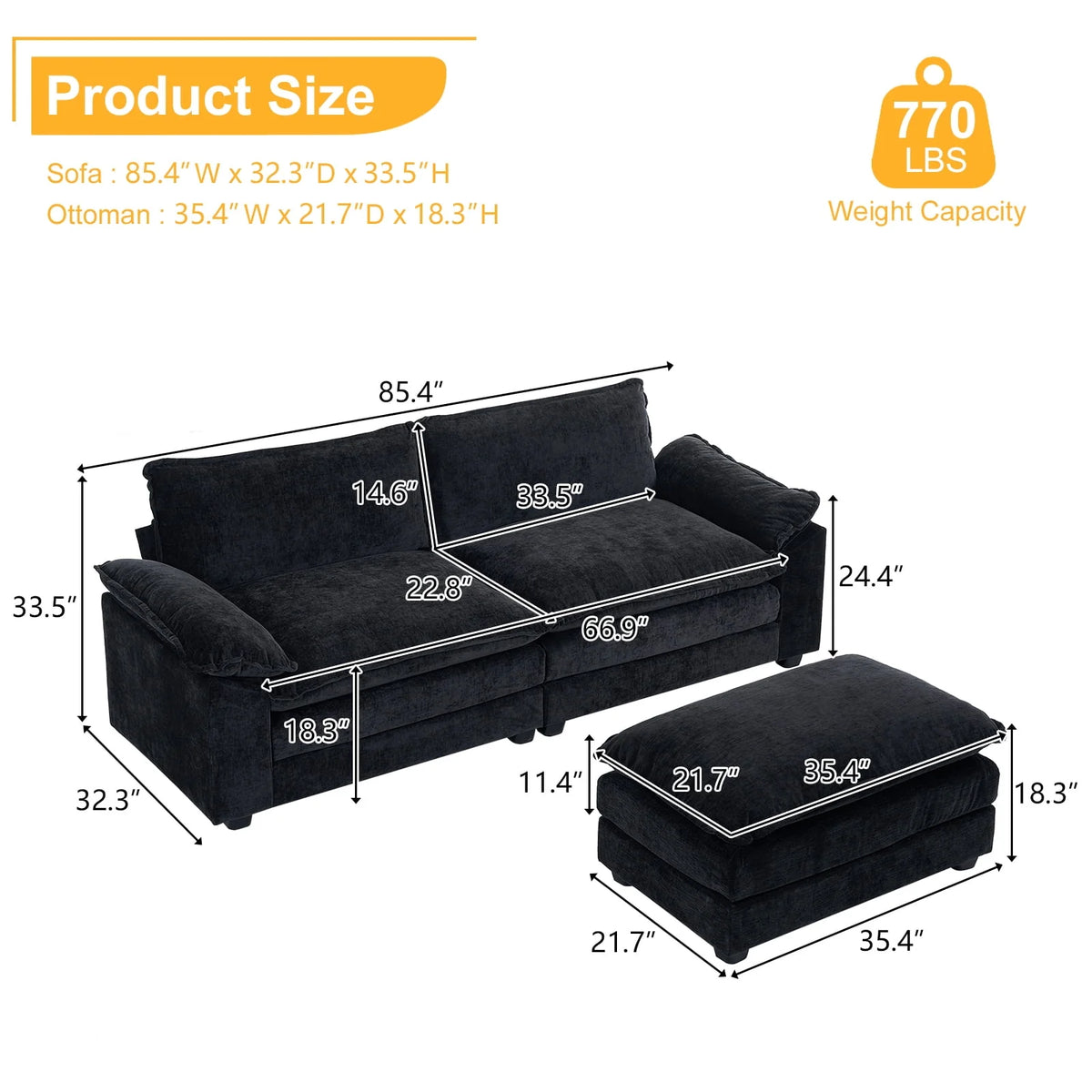 Gray-Blue Chenille L Shaped Sectional Sofa with Ottoman W46496