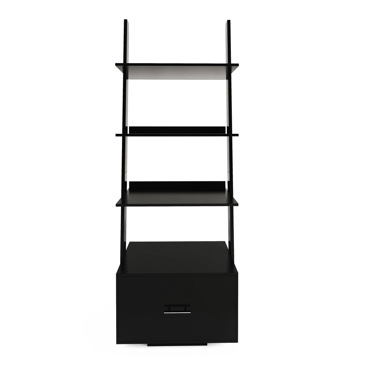 Espresso Ladder Bookcase with File Drawer W12138