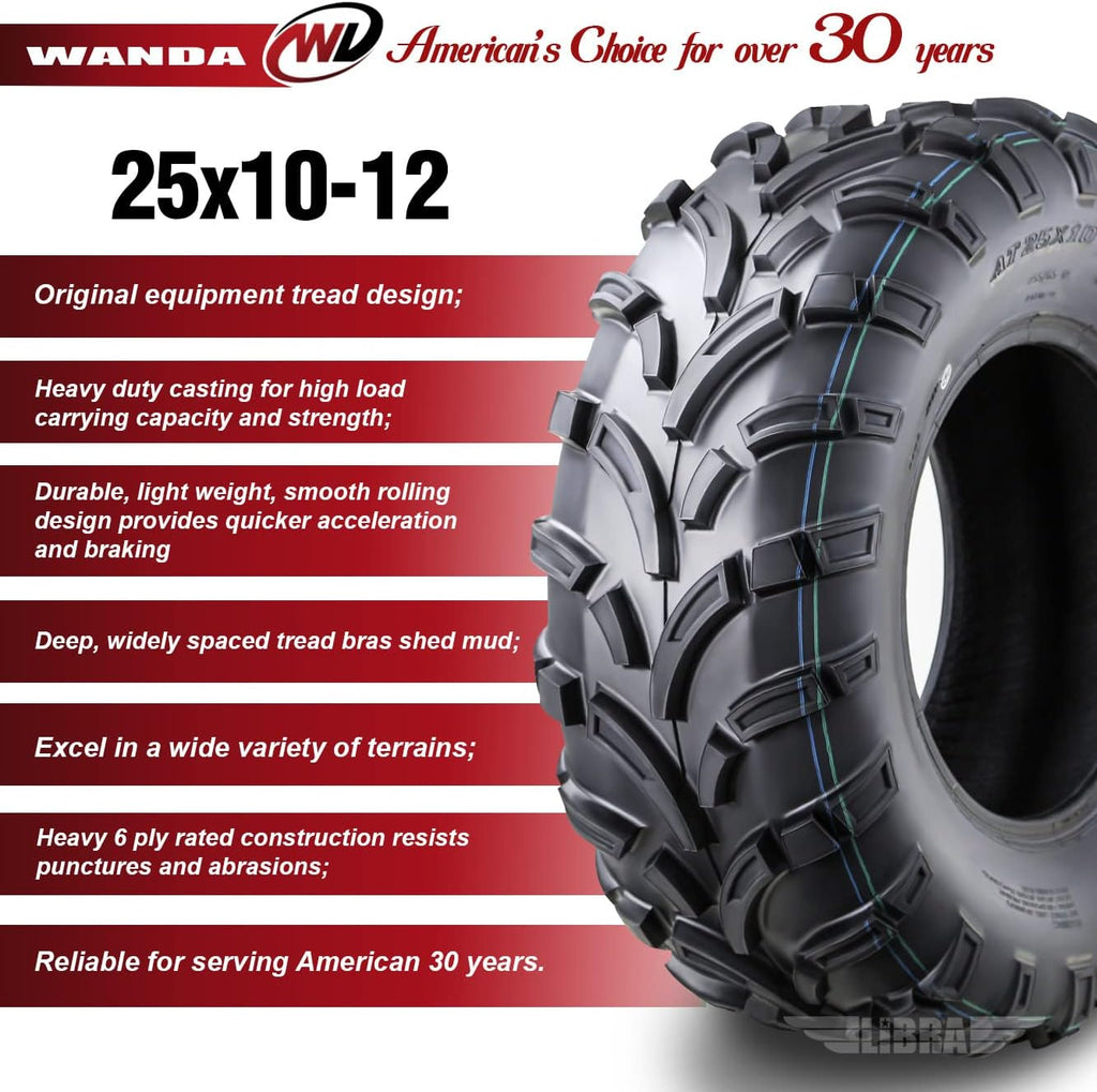 Set of 4 ATV UTV Tires 25x10-12 6PR K575144