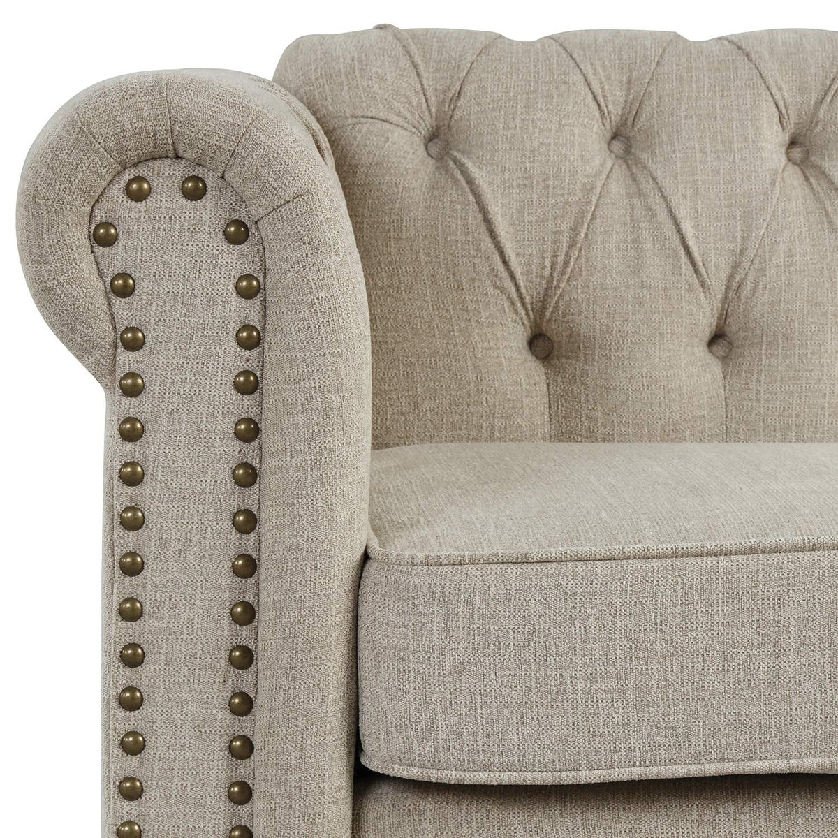 Beige 2 Pieces Button Tufted Fabric Sofa Set A449