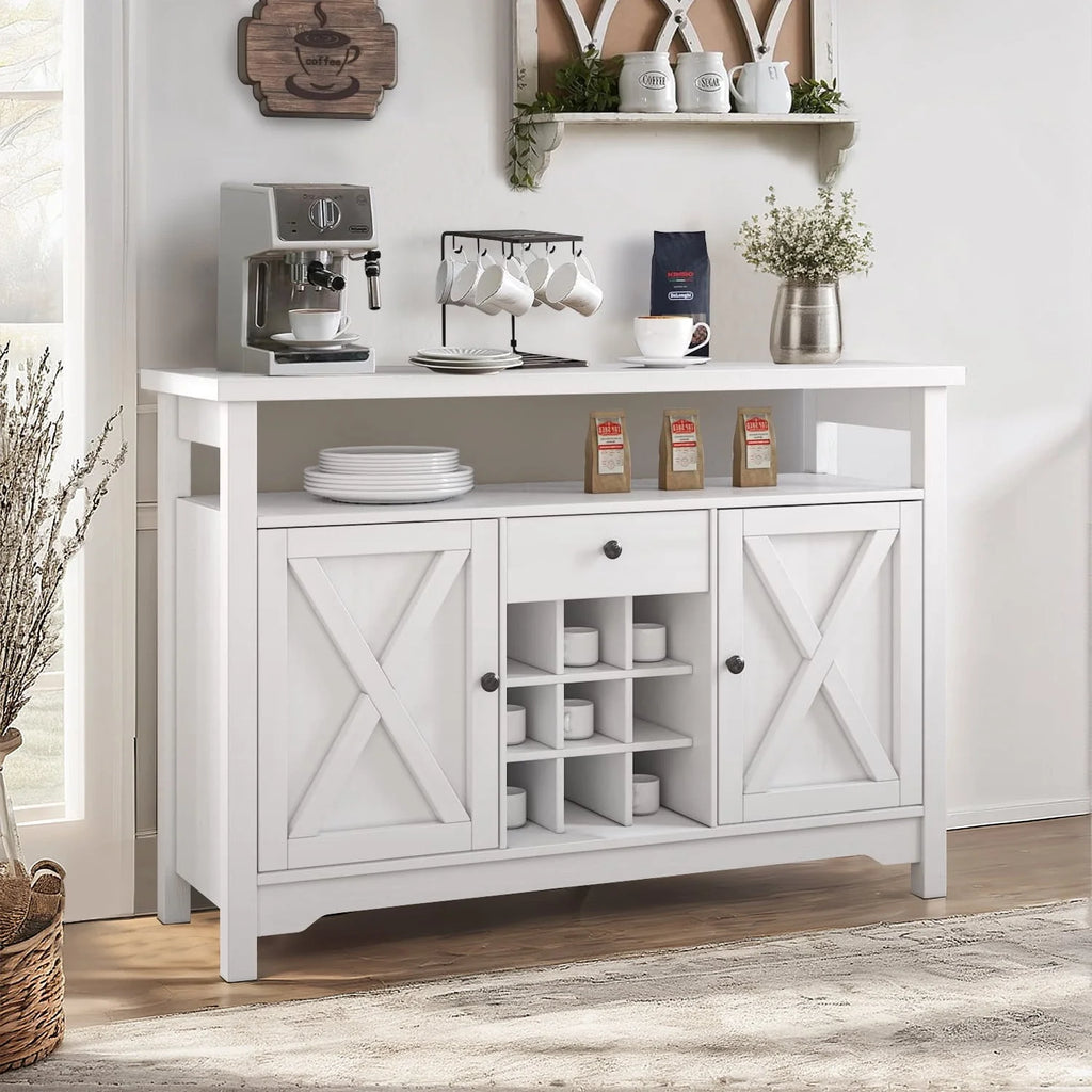 White 47 Kitchen Buffet Storage Cabinet with Barn Door Y619
