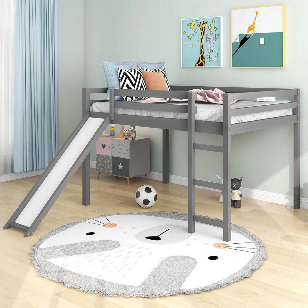 Full Size Wood Loft Bed with Slide O127448