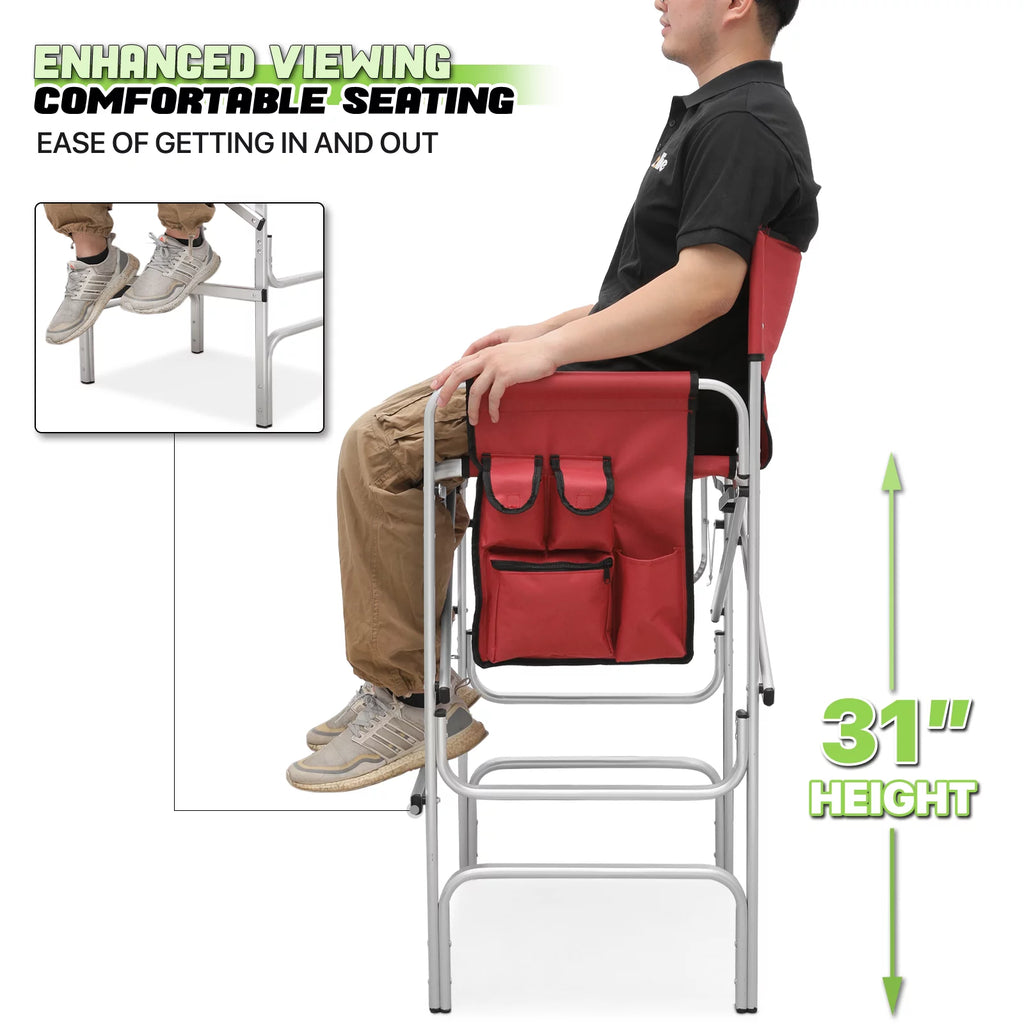 Foldable Camping Director Chair with Side Table & Storage Pocket, Red X121423