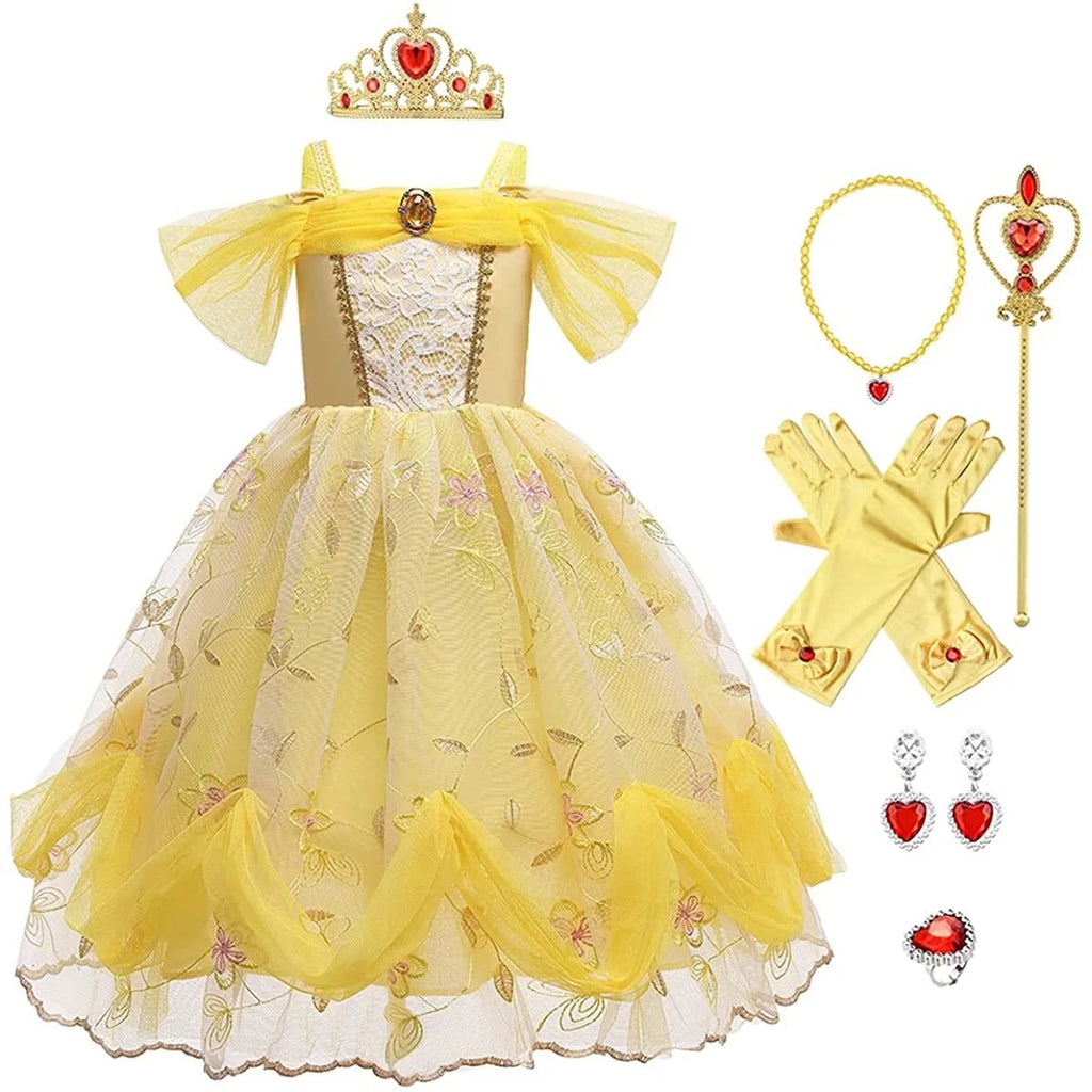 Little Girls Off Shoulder Princess Dress Costume with Accessories J4483